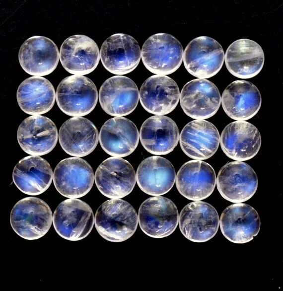 Lote de piedras preciosas sueltas cabujón piedra lunar redonda azul 14-20 mm para joyería Foto 2 de 4