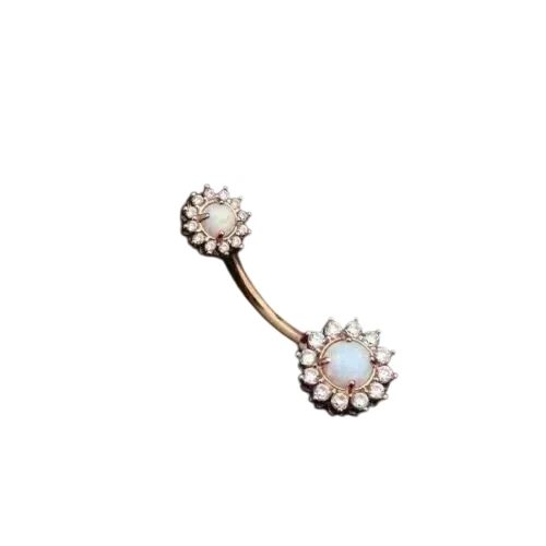 Anillo ombligo para mujer con halo de ópalo de fuego de corte redondo de 2,00 quilates de oro amarillo de 14 quilates Foto 2 de 4