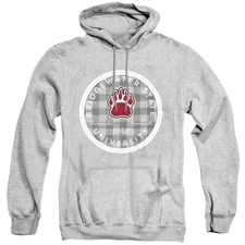 Bridgewater State Adult Pullover Hoodie Plaid Badge, Athletic Heather, S-3XL