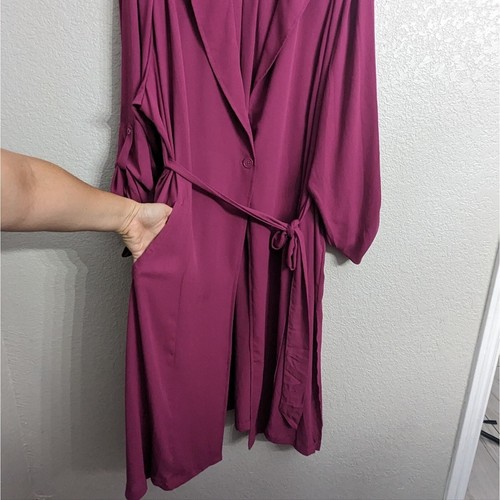 Torrid Lightweight Chiffon Drape Trench Coat Fuchsia 3/4 Sleeve Pockets Plus 5X - Picture 5 of 11