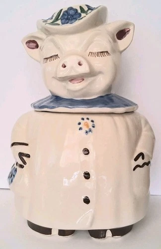 SHAWNEE WINNIE PIG COOKIE JAR BLUE COLLAR VINTAGE USA 12”