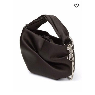 JIMMY CHOO BONNY Mini Chain Satin Party Clutch Umhängetasche Damen Schwarz