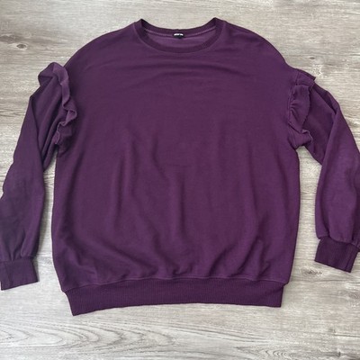 Monrow Super Soft Sweatshirt Womens XSmall Ruffle Trim Purple