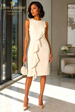 MILLY Ivory Sheath Dress 8 Sleeveless Crew Ne...
