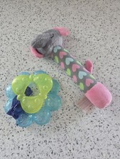 Baby Teething Rattle Toy Set - Plush Elephant Stick Rattle Water Teether