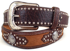 NWOT Tony Lama C41238 TLX 2 Tone Brown Leather 1.50" Concho / Western Belt Sz 44