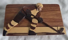 Carver Dans 3D Hand Carved Hockey Player Puzzle Wood Box Trinket Money Gift Card