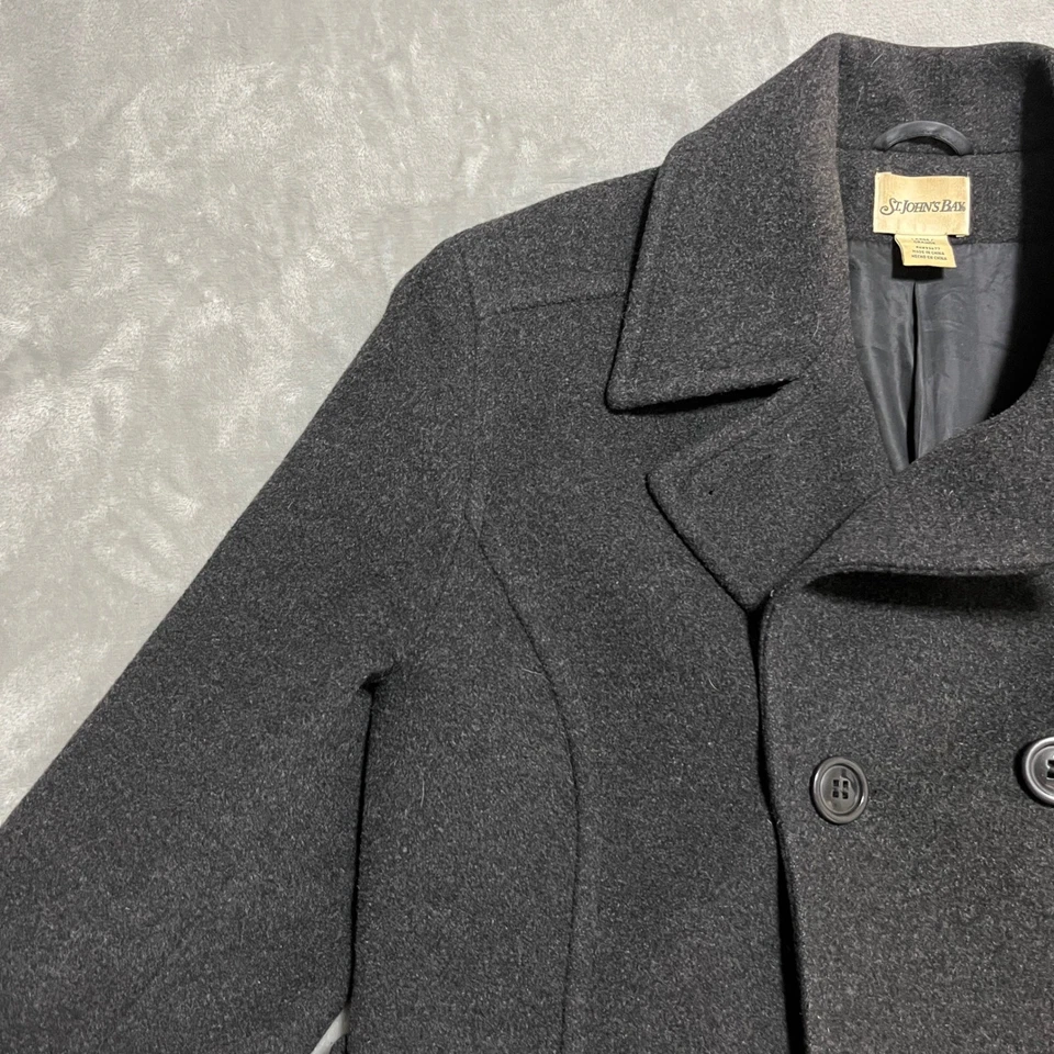 Chaqueta chaquetón ST JOHNS BAY gris oscuro mezcla de lana doble botonadura para mujer grande Foto 4 de 4