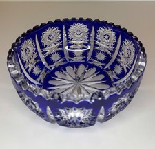 Bohemian Cobalt Blue Cut-to-Clear Crystal Bowl with Scalloped Rim — listing 2