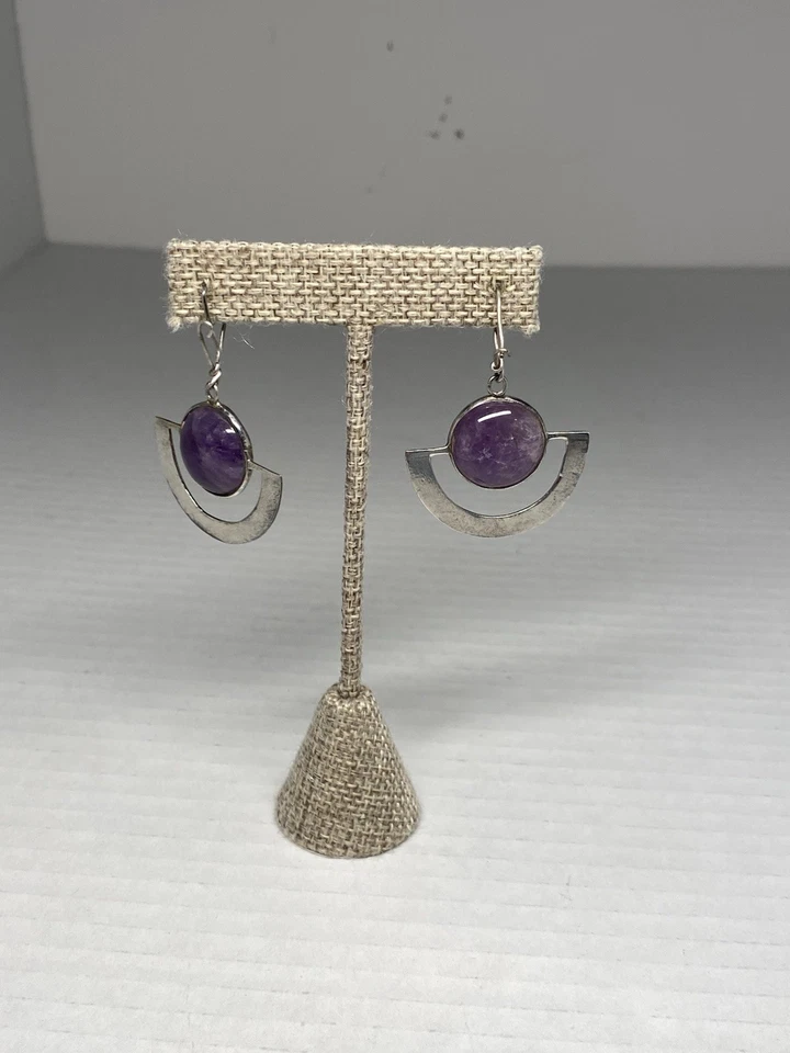Pendientes artesanales de plata de ley, amatista Foto 3 de 4