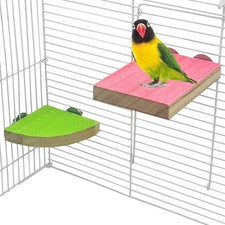 kathson Bird Perch Platform, Parrot Sanded Stand Wooden Corner Shelf green