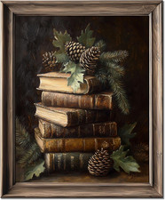 Vintage Rustic Christmas Wall Art Still Life Pinecone Artwork Winter Holiday Dec