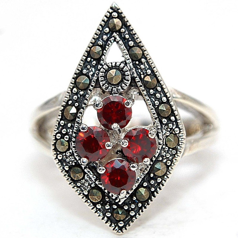 Fire Garnet 925 Solid Genuine Sterling Silver Ring Jewelry Sz 8 NF1-1