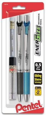 Pentel EnerGize Automatic Pencil with Lead and Erasers, 0.5mm, Assorted, 2 Pack