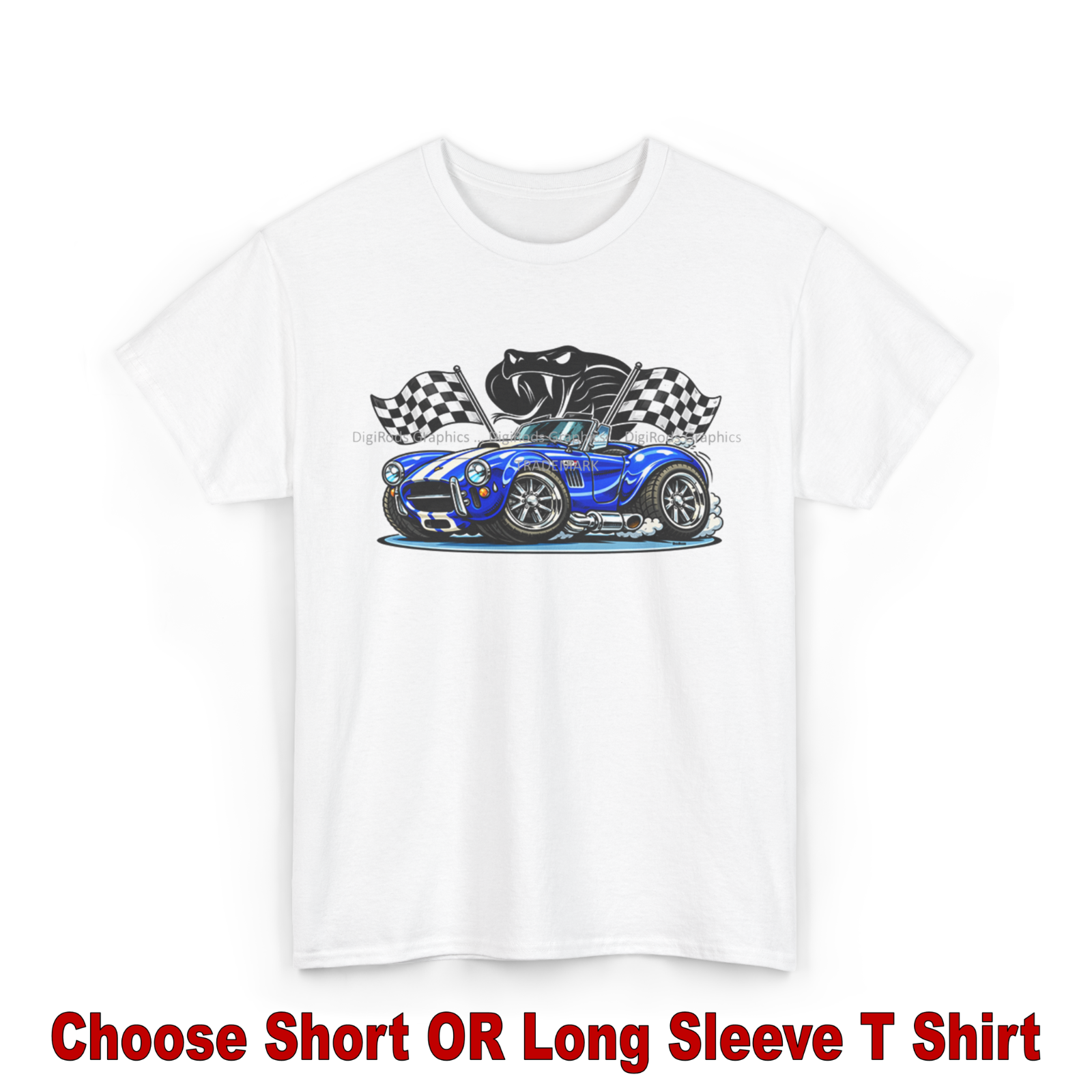 Retro Racing Checkers DigiRods AC Shelby Cobra 427 Blue Vintage Racing Model Cartoon Car T ...
