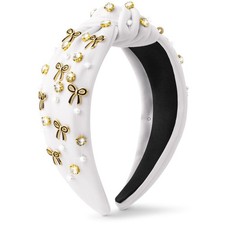 Coquette Black Bow Jeweled Knotted Headband Rhinestone Embellished White