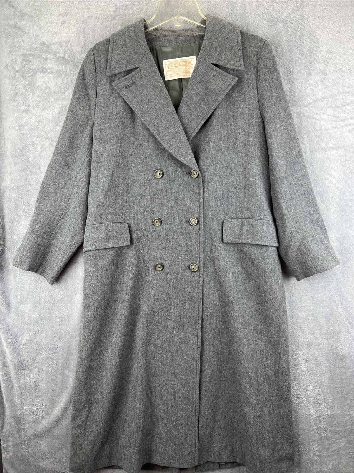 Pendleton Womens Gray Virgin Wool Double Breasted Belted Trench Coat Size 12 Vintage USA-image