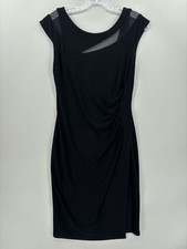 Joseph Ribkoff Dress Womens 8 Black Sleeveless Ruched Sheath Mesh Knee Length