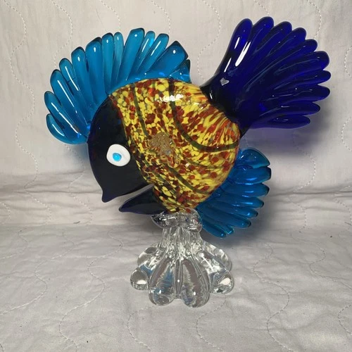 VTG. Art Glass Angel Fish Murano Style Hand Blown 8 + Inches Tall Colorful #F100