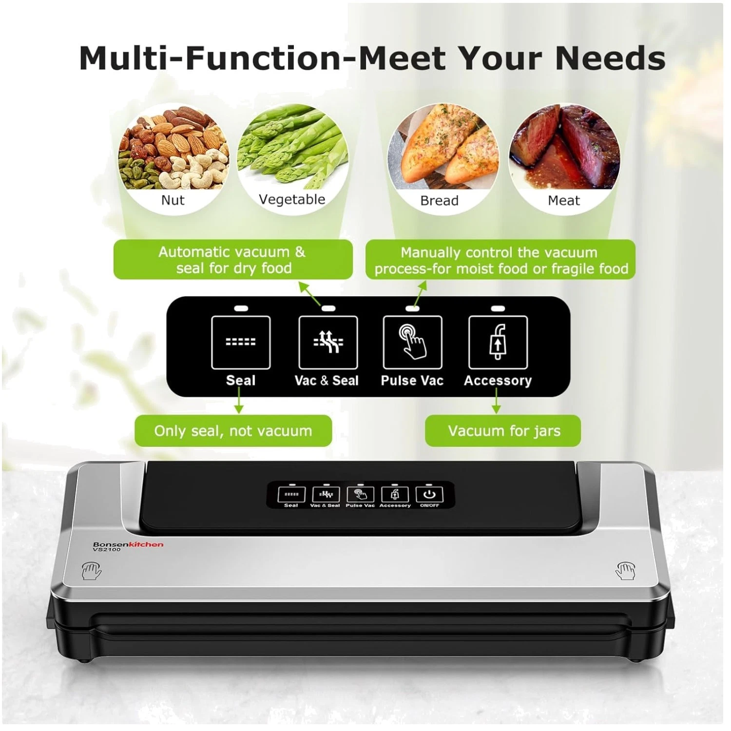 Compact Food Vacuum Sealer | 4 Modes | External System