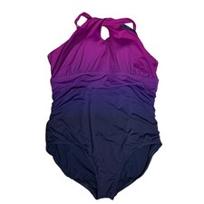Lands  End Women  s SlenderSuit Wrap One Piece Purple Ombre Swimsuit 24/26 3XL