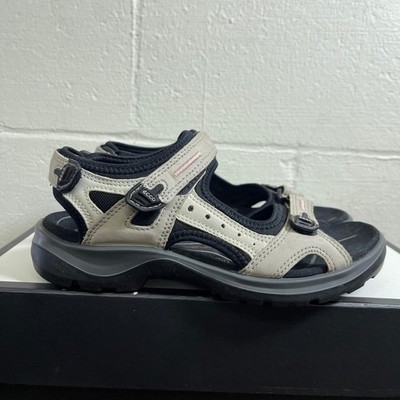 Ecco Yucatan Atmosphere Ice White Black Hiking Sandals Hool & Loop Women's 7 US