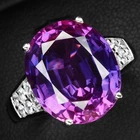 925 Sterling Silver White Gold Rings Radiant Blue Purple Sapphire Oval 8.50Ct
