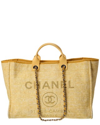 Chanel Yellow Raffia Large Deauville Tote (Authentic Pre-Loved) Women's