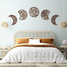 5 Pcs Moon Phase Wall Art Decor Wall Pediments Hanging Wooden Moon Phase Spiritu