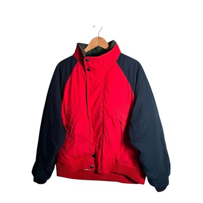 Nautica Jacke Herren Gr. M rot blau Colourblock Entendaunen Logo Kapuze Mantel