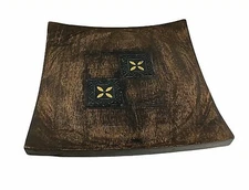 Beautiful Chinese Square Wooden Stand Base 10 X 9.75 Inches With Metal Inlay