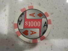 $1000 Ace of Diamonds & Hearts Casino Chip Pink + FREE Las Vegas Poker Chip