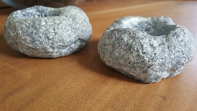 Vtg Partylite Faux Rock Stone Pottery Tealight Candle Holders 2 