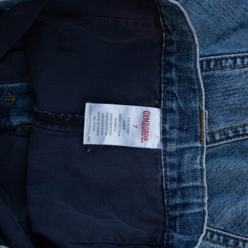 Gymboree Girls 7 Denim Mini Skirt Blue Embroidered Hearts Lined Shorts Built-in - Picture 6 of 7