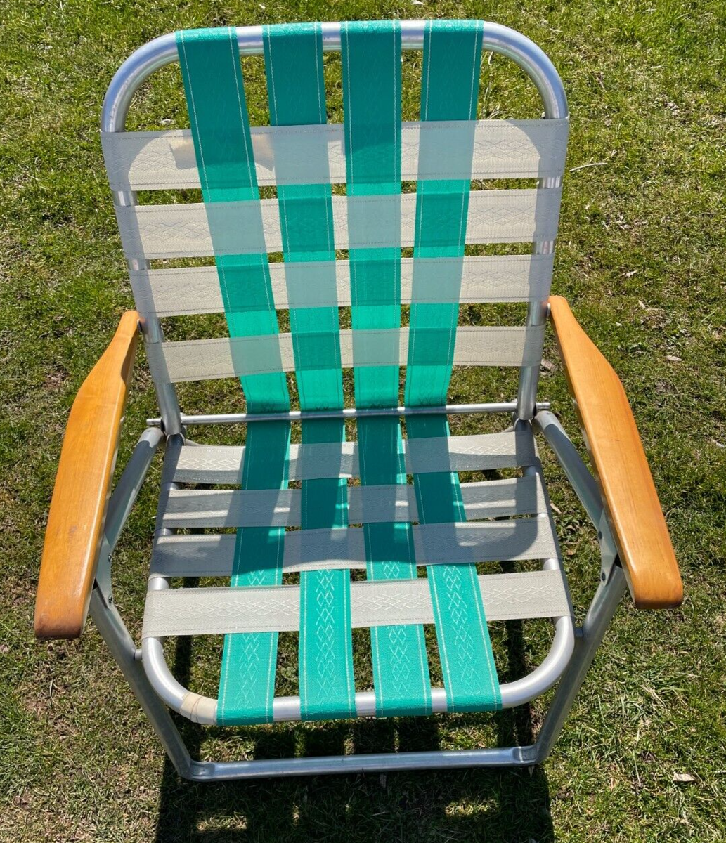 Vintage Adult Folding Webbing Lawn Patio Beach Chair Camping