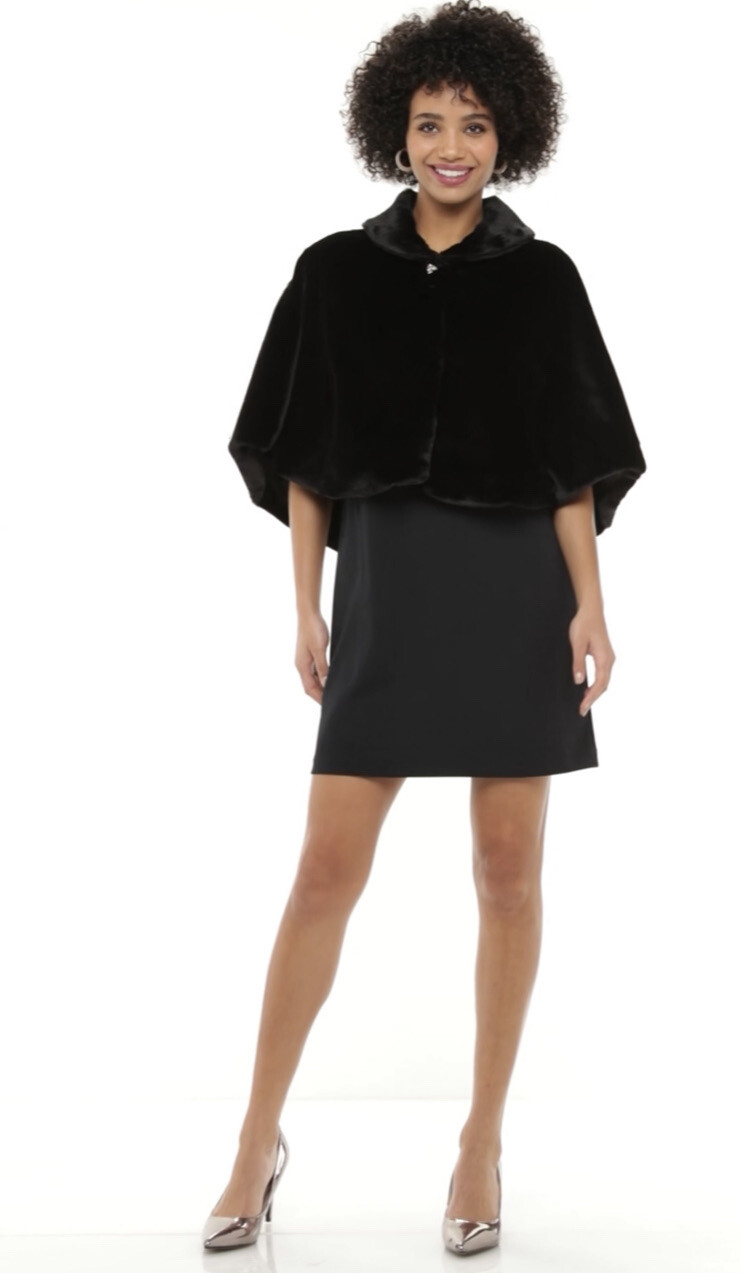 Women's Nina Leonard FauxFur Capelet Shawl Black Siz… Gem