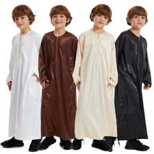 Dubai Kids Boys Islamic Dress Jubba Abaya Thobe Kaftan Robe Dishdash Muslim Arab