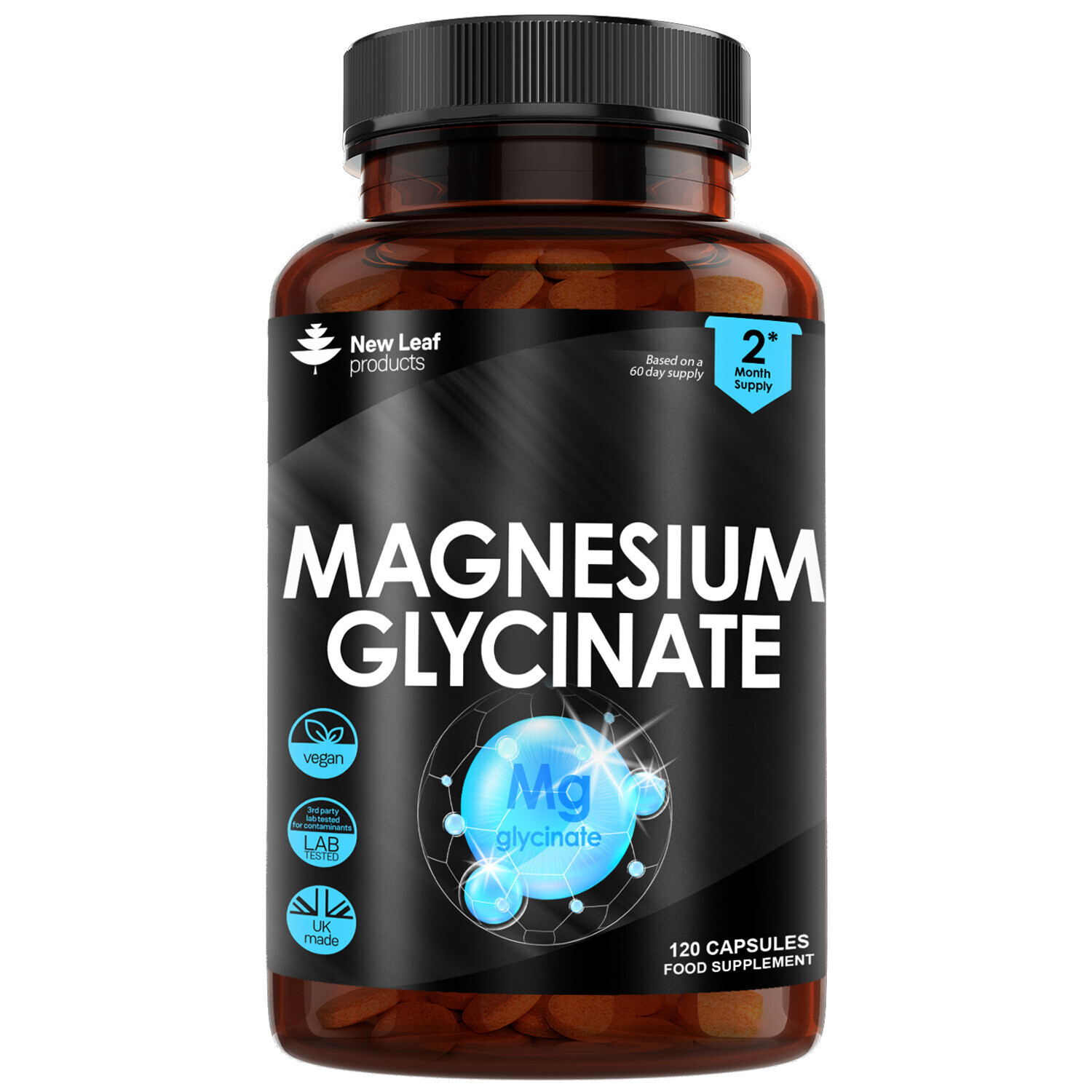 Magnesium Glycinate Capsules High Strength 1040mg Fatigue Bone Health 120 caps