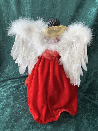 16” Angel Tree Topper Red Dress Gold Trim - Picture 5 of 8