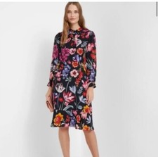 J.crew Tie-Neck Midi Dress Long Sleeve Midnight Dutch Floral Fit & Flare Size 6