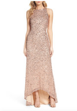 ADRIANNA PAPELL Sequin High/Low Gown Rose Gold sz 10p NWT WEDDING MOB PROM