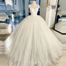 Sweetheart Lace Ball Gown Wedding Dresses Cap Sleeve Sparkle Tulle Bridal Gowns