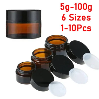 Glass Amber Cosmetic Cream Bottle Lip Balm Container Jar Pots Makeup Vials Boxes