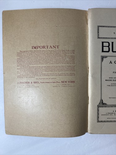 BULBUL A Comic Opera in Two Acts for Chorus of Mixed Voices Vocal Score 1911 - Picture 3 of 6