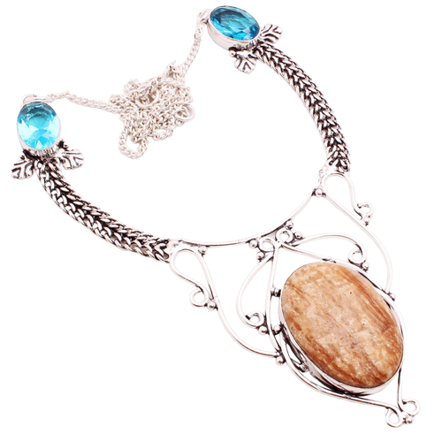 Collier En Turquoise Plaqué Argent 925 - Pierre Bleue Ovale, Réglable - Fait Main, Style Vintage