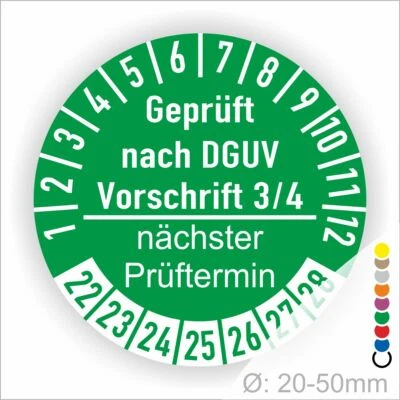 PRINTENGEL © aufkleber geprüft nach Dguv Vorschrift 3/4 Elektro Nächster Prüftermin Ø:20-50mm