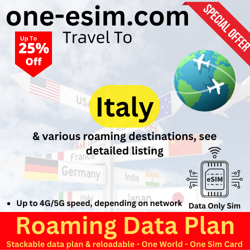 One-eSIM Travel Data Plan Italy sent via Fedex - Picture 1 of 2