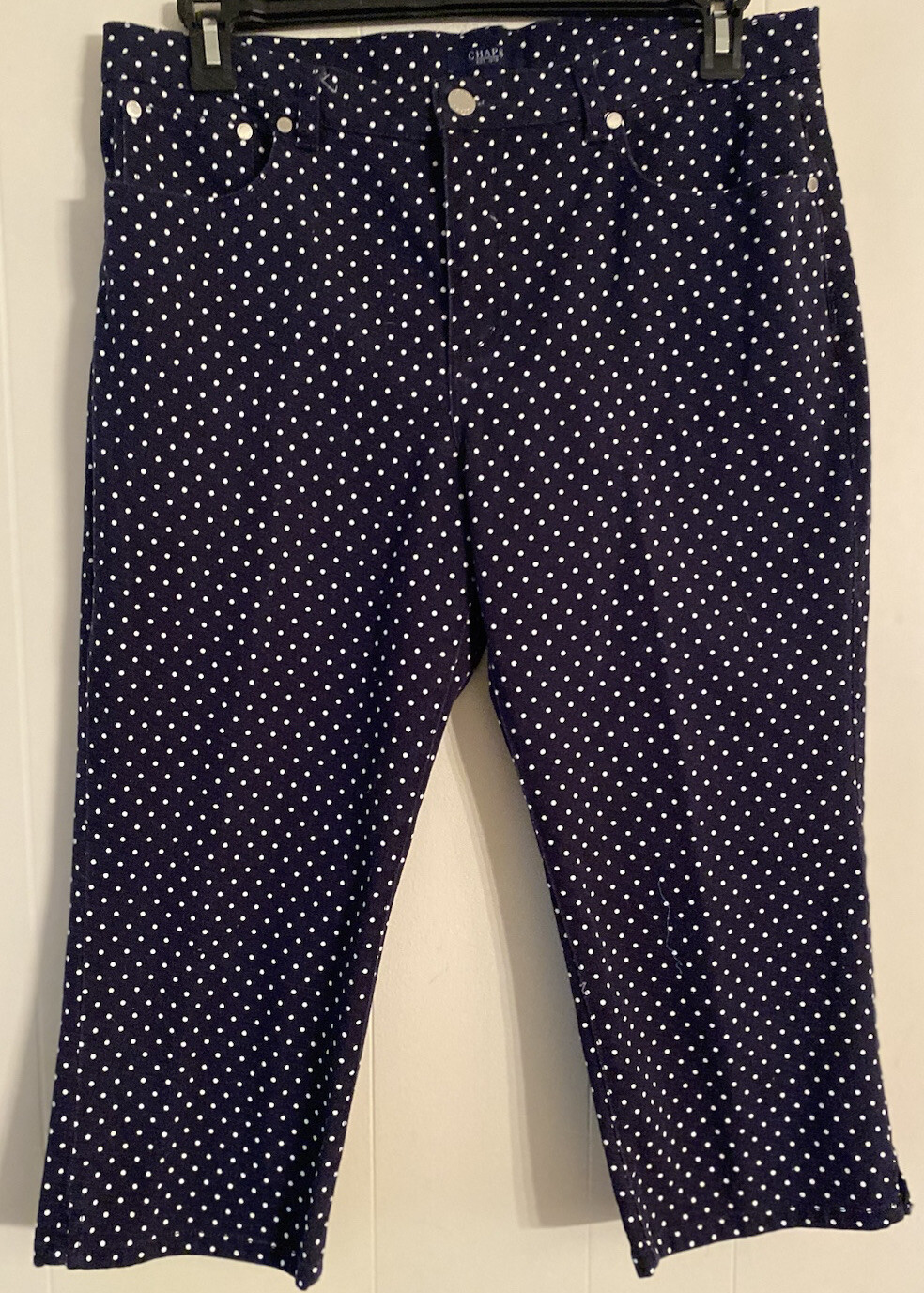 Chaps Cropped Pants sz. 14 Navy w/ White Polka Dots 5 Pockets AA1 eBay