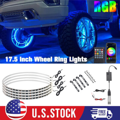 17.5'' RGB & Chasing Flow Double Row LED Wheel Ring Rim Lights For Truck Car set