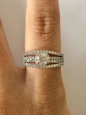 Dazzling 0.5 CT Round Clear CZ 925 Silver Double Split Band Style Ring Size 6.5